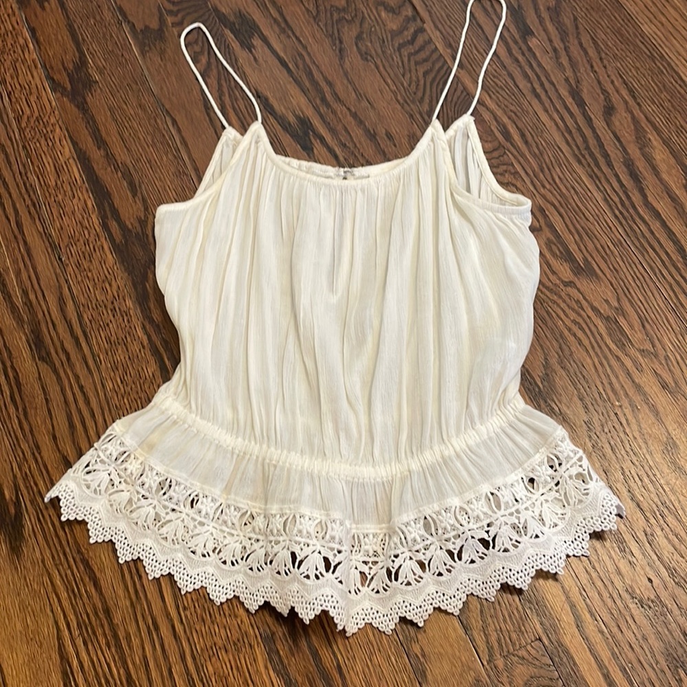 White Sun & Shadow Peasant Crochet Style Spaghetti Strap Top